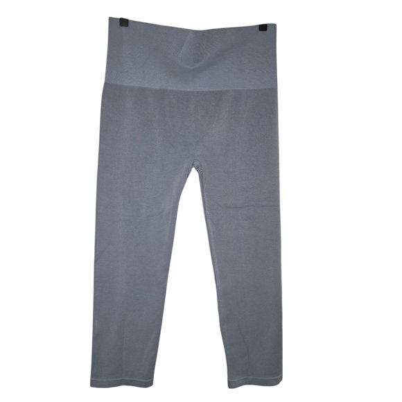 Eletian Denim Blue High Waisted Tummy Control Ribbed Crop Leggings One Size - Picture 1 of 5